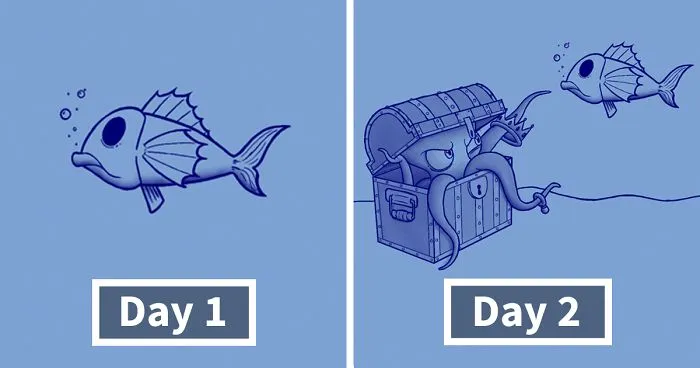 I Challenged Myself To Add One Character A Day To This Fish Drawing For 30 Days Until I Got This Result