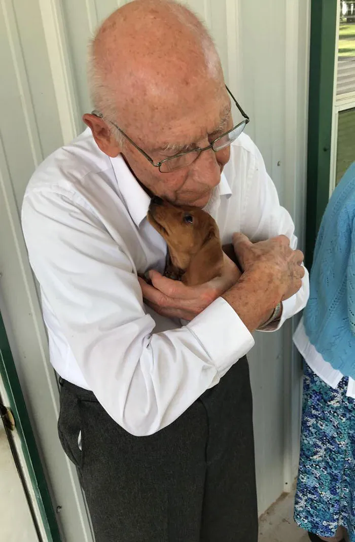 Llevé al nuevo perrito a la residencia de ancianos que tengo al lado. Al instante se hicieron mejores amigos