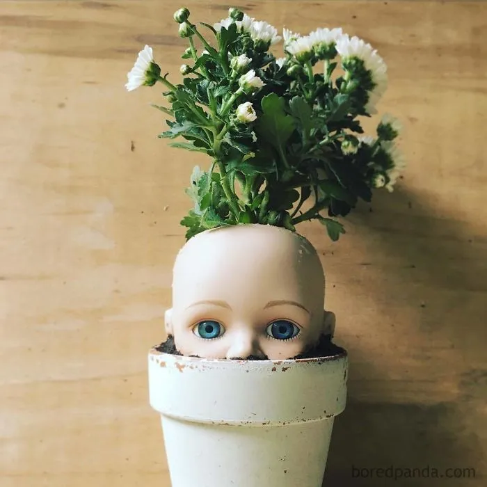 145 People Who Turned Old Dolls Into Planters And Scared The Hell Out Of Their Neighbors