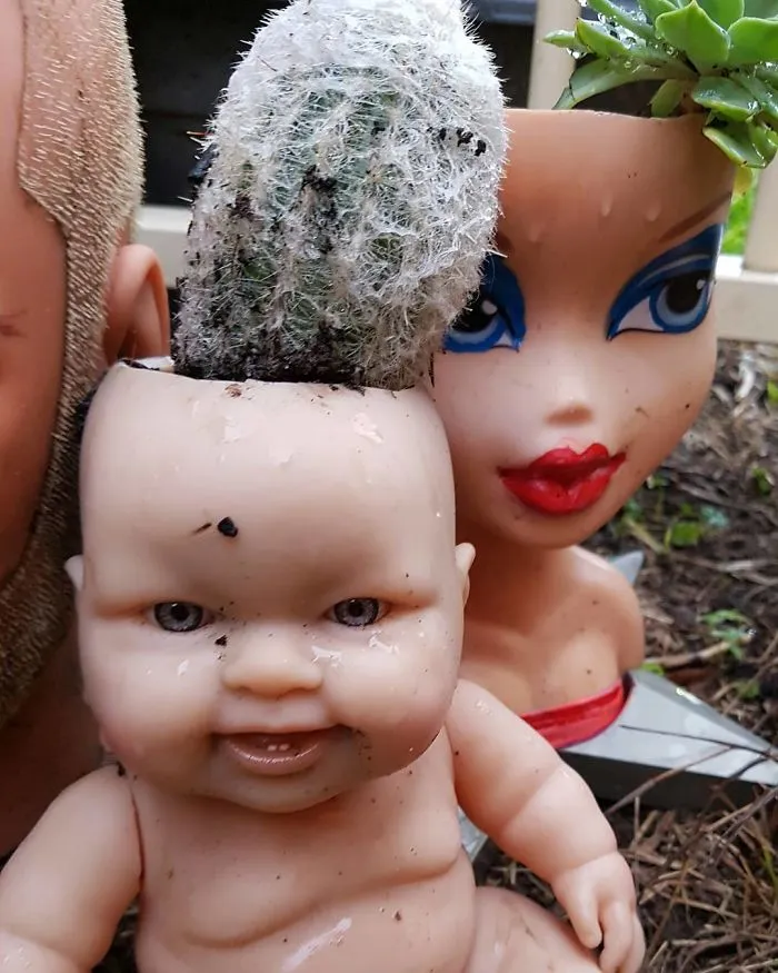 145 People Who Turned Old Dolls Into Planters And Scared The Hell Out Of Their Neighbors