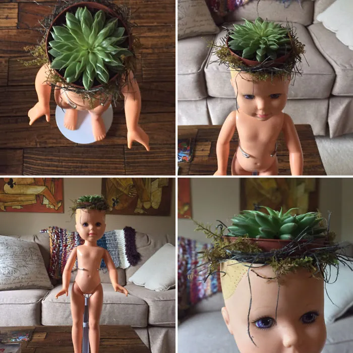 145 People Who Turned Old Dolls Into Planters And Scared The Hell Out Of Their Neighbors