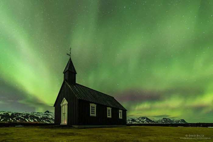 Búðakirkja With Its Unique Backlight