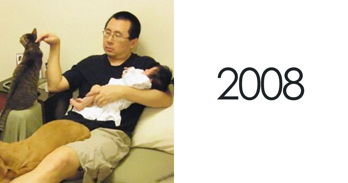 Padre, hija y mascotas se hacen la misma foto durante 10 años, y es extraño lo poco que cambian las cosas en realidad
