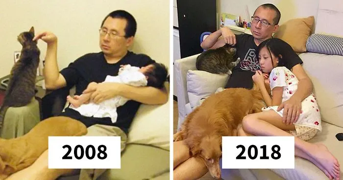 Father, Daughter And Pets Take The Same Photo For 10 Years, And It’s Bizarre How Little Things Actually Change