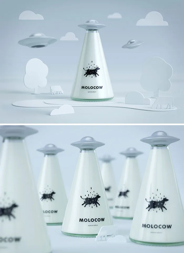 Simple And Clever Milk Branding Concept That Features A UFO Space Ship Lid