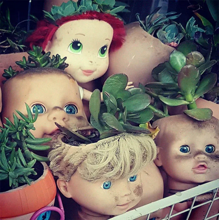 145 People Who Turned Old Dolls Into Planters And Scared The Hell Out Of Their Neighbors