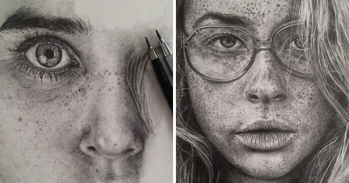 Artist Makes Hyper Realistic Drawings To The Point Where We See The Pores Of The Skin