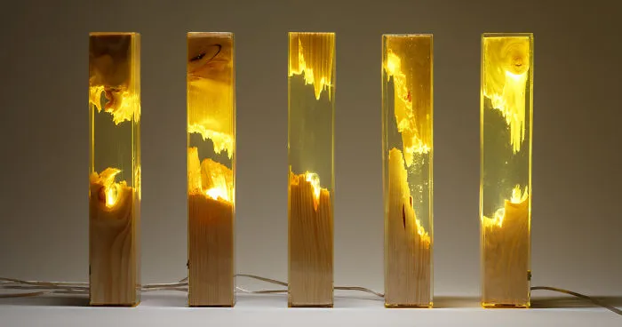 Torn Lamps Made From Wood And Resin By Guideco Design