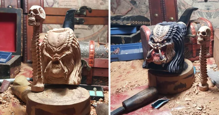 Wooden Carving Predator Pipe