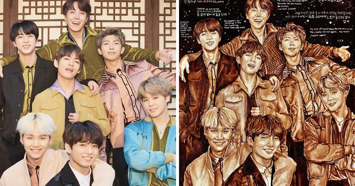 Celebrating Bts' No.1 On Billboard 200 With A New Illustration Done With Coffee