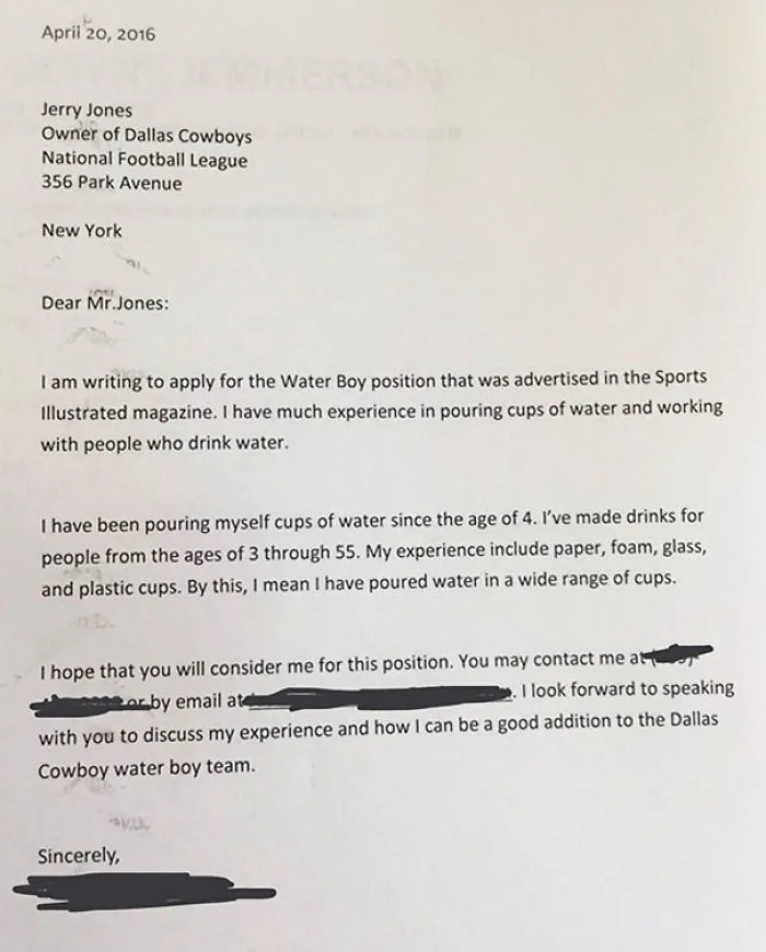 I Made My Students Write A Cover Letter For A Job They Wanted After High School. This Guy Had Some High Aspirations