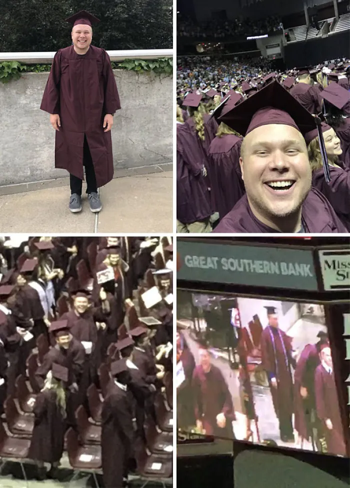 I Dropped Out Of College 4 Years Ago But Today I Bought A Cap And Gown For $38 And Snuck Into The Line Of A College I Have Never Been Enrolled In. Hope My Mom Is Proud