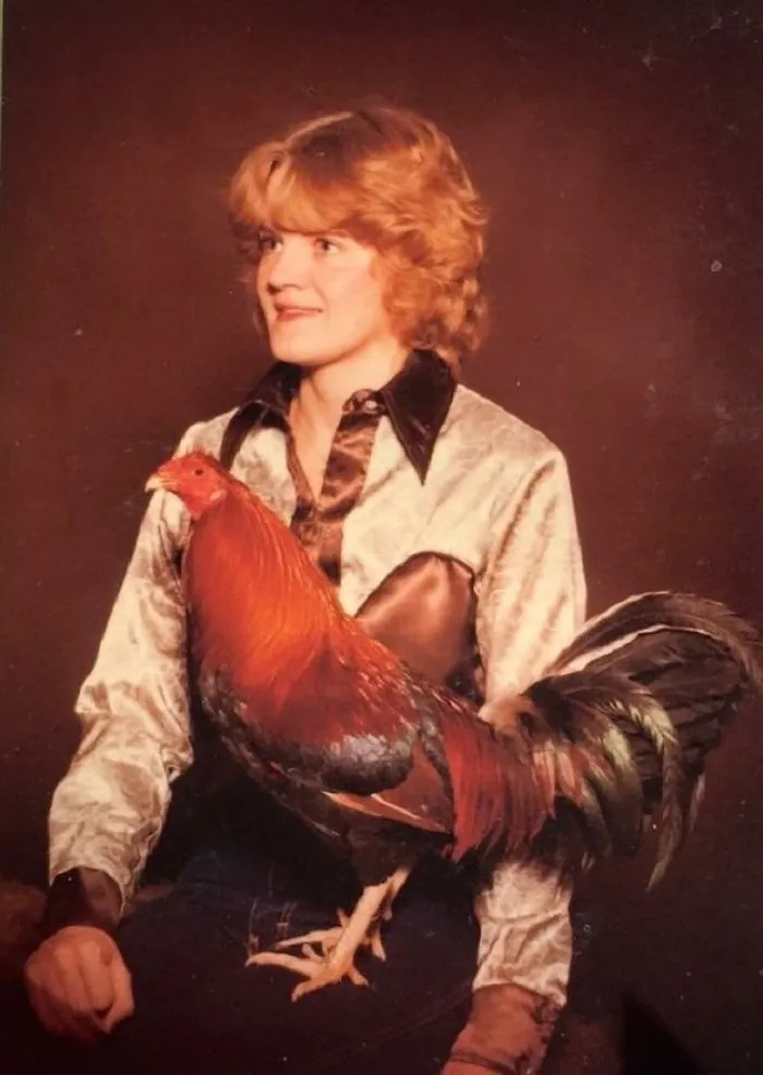 My Parents Raised Gamecocks Back In The 70s And My Dad Wanted A Picture Of My Mother With One. And Now We Have This Lovely Gem Of A Photograph