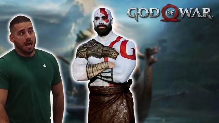 Bodybuilder Body Painted As God Of War
