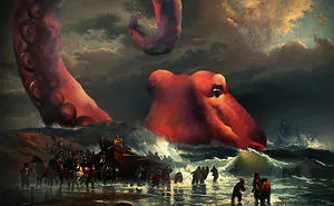 This Artist Modified An Antique Oil Painting To Include A Massive Sea Monster And Then Illuminated It