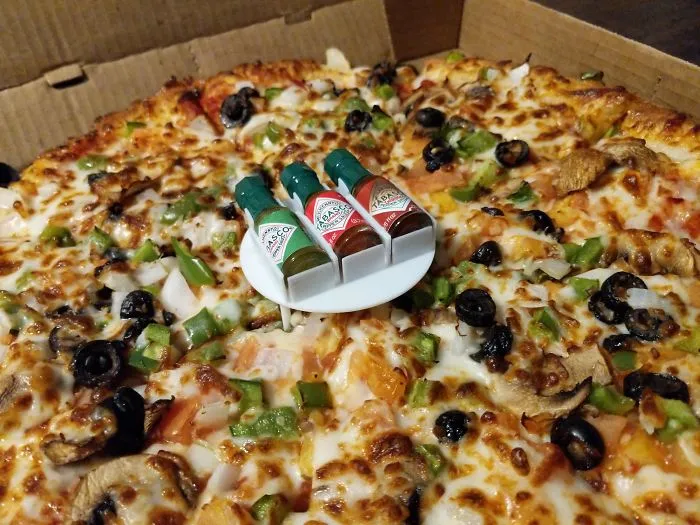 This Tabasco Tray On Our Pizza