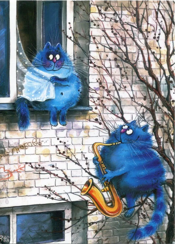 Artist Draws Lovely Blue Cats And The Result Is Charming