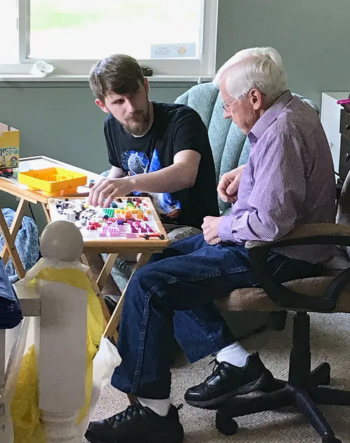 My Grandpa Is Quickly Loosing Brain Function As He Ages. I Thought To Try Legos This Weekend. Got Him A Small Box An We Basically Just Sort By Colors So Far. Seems Like A Good Way To Stay Thoughtful