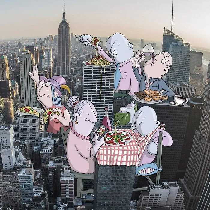 Artist "Invades" Strangers' Photos On Instagram By Adding His Hilarious Illustrations