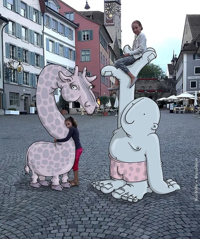 Artist "Invades" Strangers' Photos On Instagram By Adding His Hilarious Illustrations