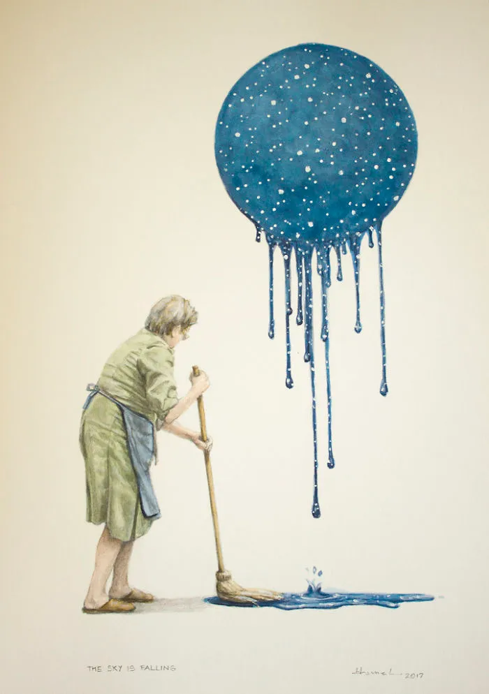 Artist Illustrates Human Behavior Jumping Across Different Mediums