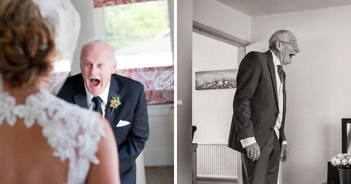 179 Times Fathers Couldn't Hold Back Their Emotions After Seeing Daughters In Wedding Dresses For The First Time