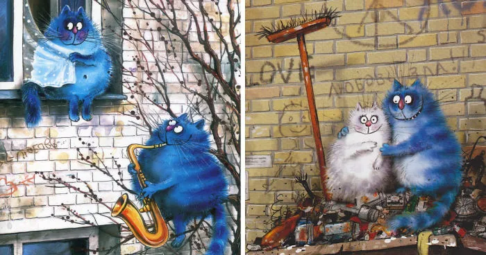 Artist Draws Lovely Blue Cats And The Result Is Charming