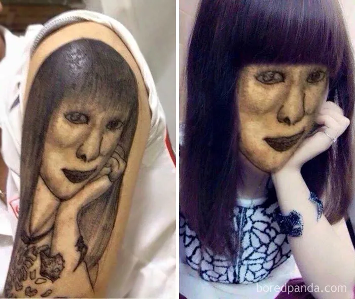 Face swapped tattoo showing odd and humorous results.