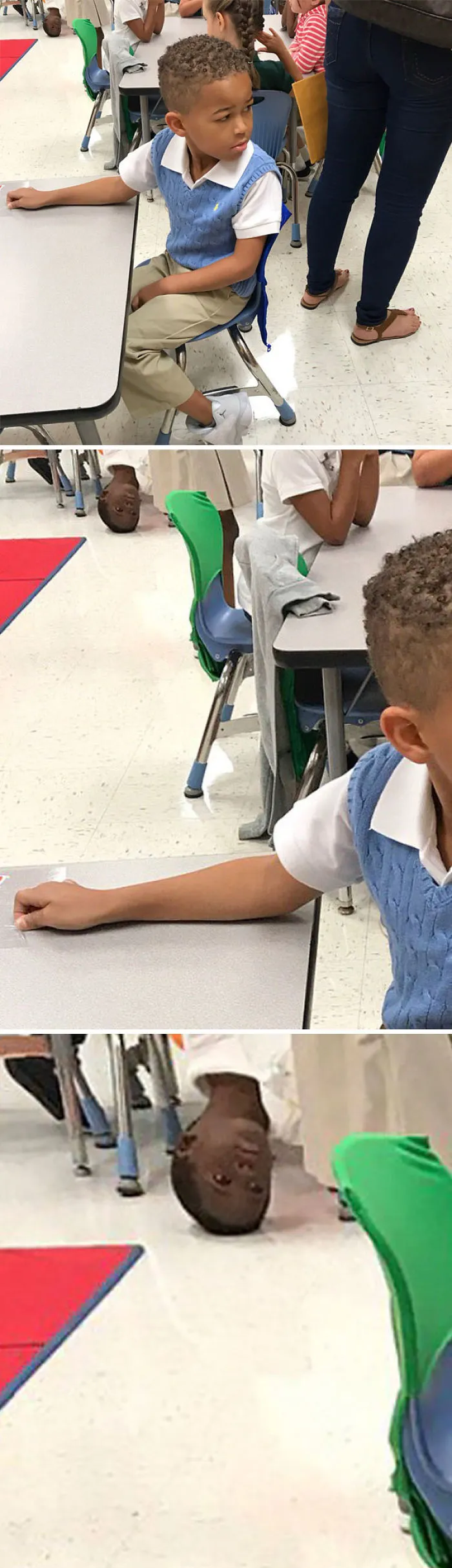 Mi hermana haciendo fotos de mi sobrino en el colegio, se dio cuenta de que el niño del fondo parece no sentirse bien