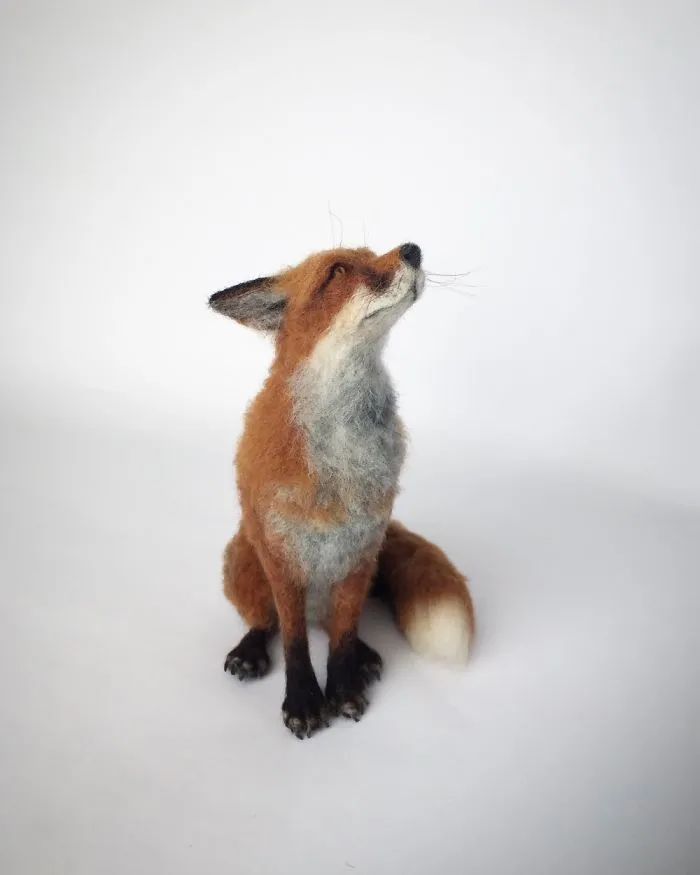 Needle Felted Fox Sculpture