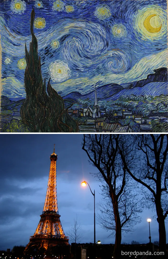 La torre Eiffel fue inaugurada en 1889, el mismo año que Van Gogh pintó "Noche estrellada"