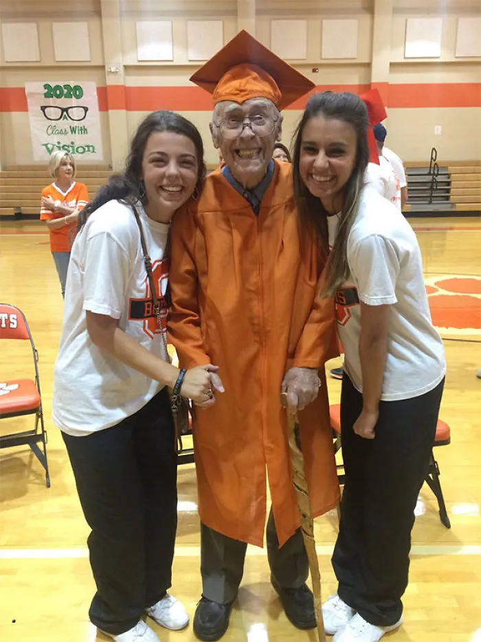 This 98-Years-Old Man Never Got To Get His High School Diploma Because He Was Drafted In World War II His Senior Year And He Finally Got It Today