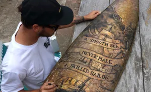 I Re-Purpose Old Surfboards Into Artwork With Detailed Stippling Illustrations Of Surf And Beach-Inspired Themes