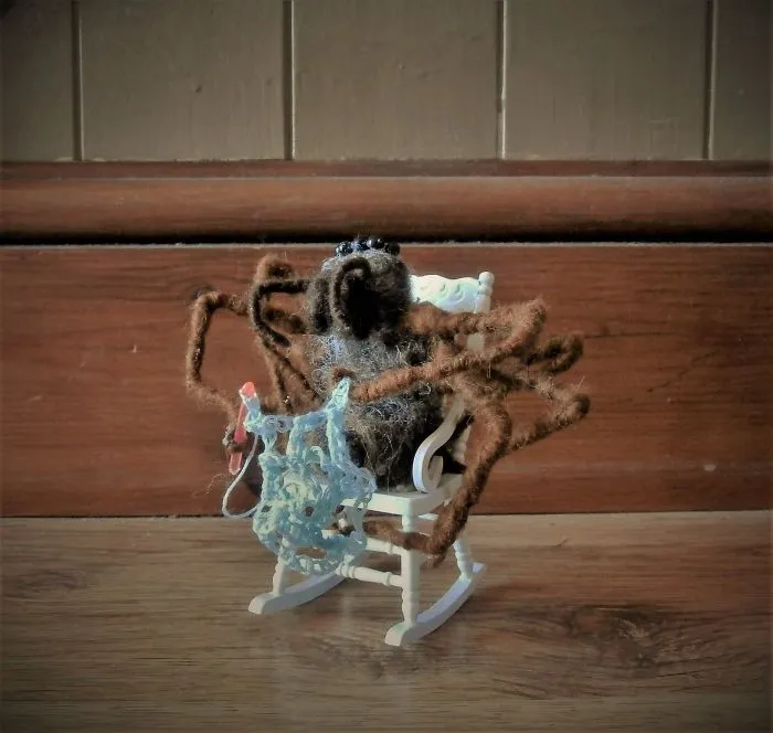 Granny Eight Legs , Handmade Needle Felt And Mixed Media Sculpture By Moonbrush Wood Studios