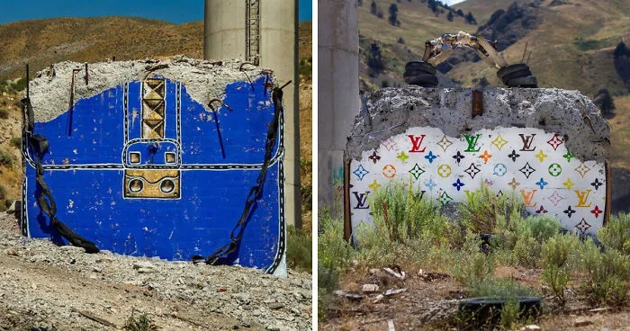 Street Artist Creates ‘Valley Of Secret Values’ By Transforming Crumbling Concrete Structures Into Designer Bags