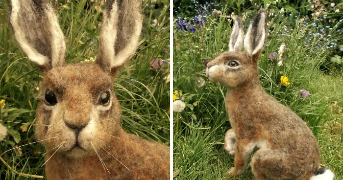 Brown Hare  Needle Felted With Merino Wool Over Many Weeks By Moonbrush Wood Studios