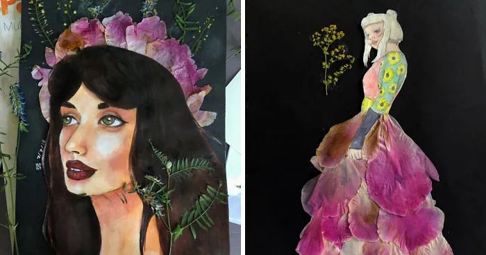 I Paint Colourful Watercolour Portraits With Dried Flowers To Keep My Stress Levels Down And Help My Depression