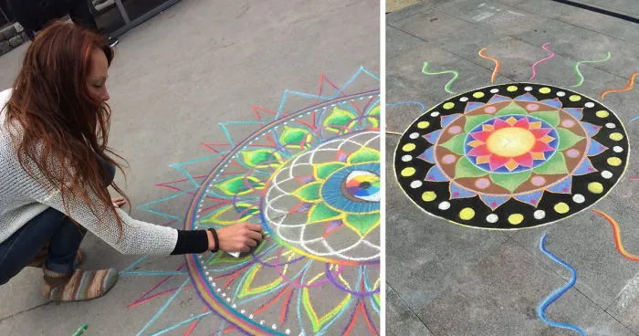 Female Artists Creates Improvised Chalk Mandalas In The Streets Of Copenhagen