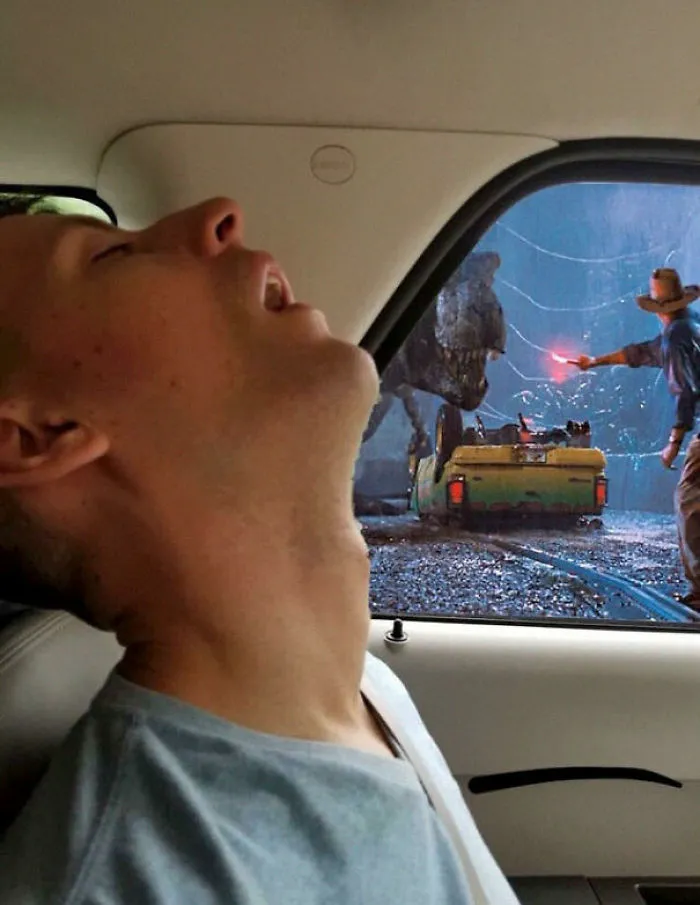 Este hombre se durmió durante un viaje y su novia pidió en internet que photoshopearan lo que se perdió por el camino