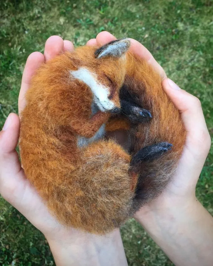 Needle Felted Fox Sculpture
