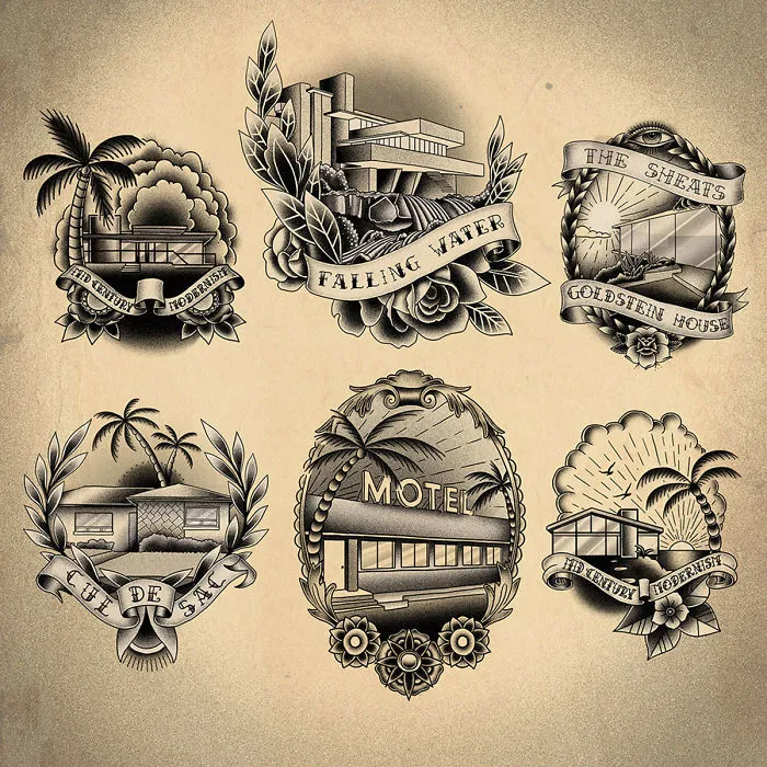 Mid Century Modern Architecture Tattoo Designs