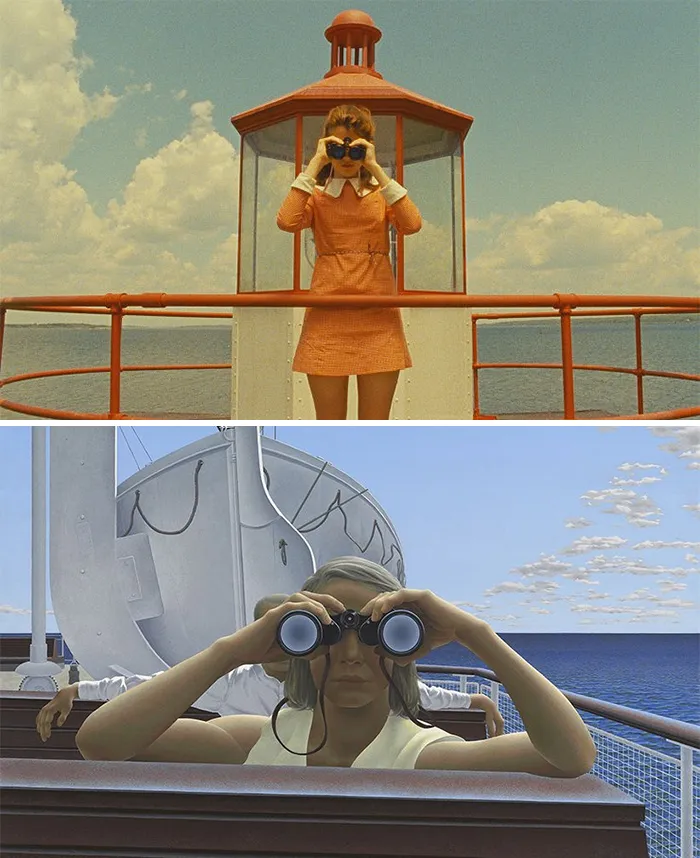 Movie: Moonrise Kingdom (2012) vs. Painting: To Prince Edward Island (1965)