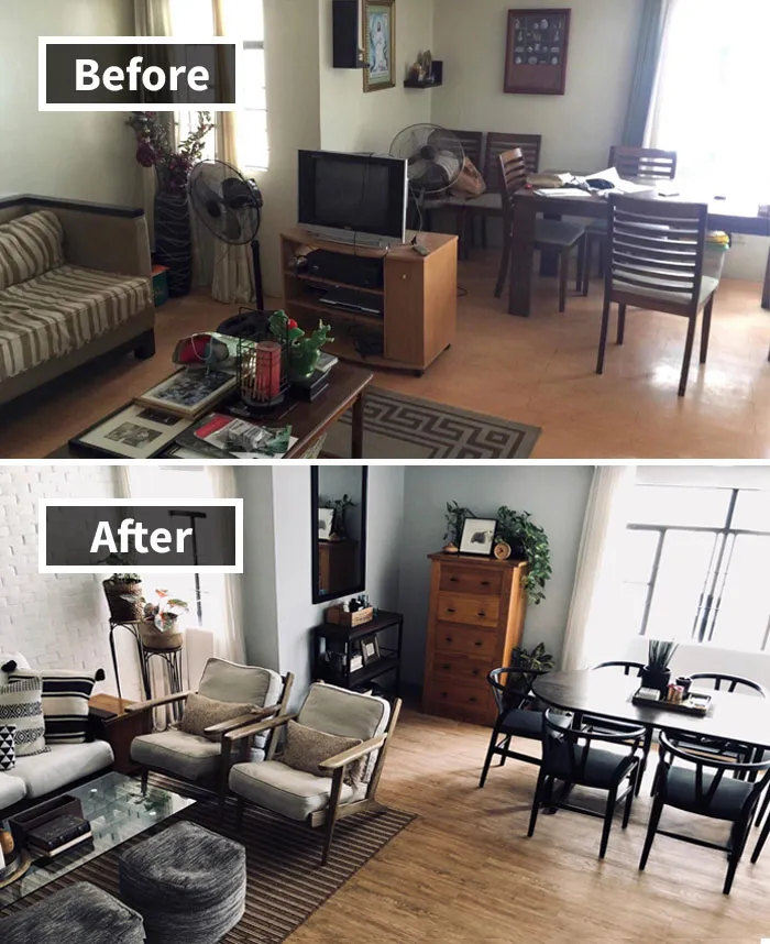 Before And After Of Our Small Apartment. This Is The Result After 3 Years Of Going Back And Forth In Terms Of My Aesthetic, How I Envision The Room To Function, And Watching Endless Hours Of HGTV And Browsing On Pinterest