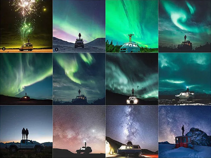 Standing On A Van In Front Of Aurora Borealis