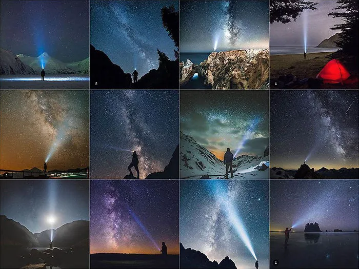 Posing In Front Of Starry Sky With A Headlamp