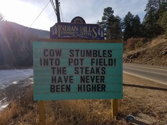 Someone In Colorado Is Putting The Funniest Signs, And The Puns Are Priceless (50 Pics)