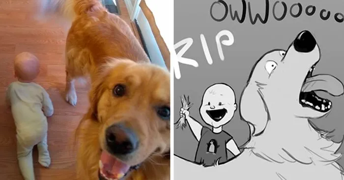 Father Illustrates The Friendship Between His Tiny Baby And Giant Dog And The Comics Are Adorable