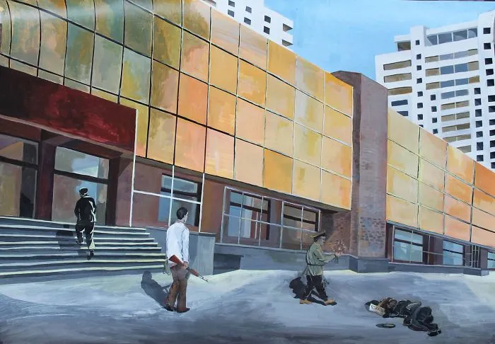 Four Citizens  (Acrylic, Paper 100 X 70 Cm.)