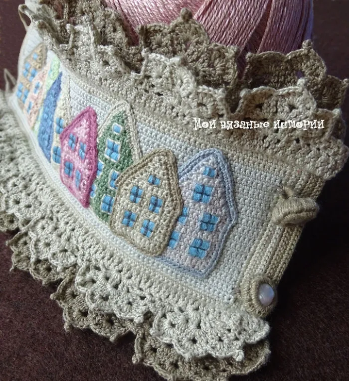 Cosy Crocheted Houses And Streets In Brooches