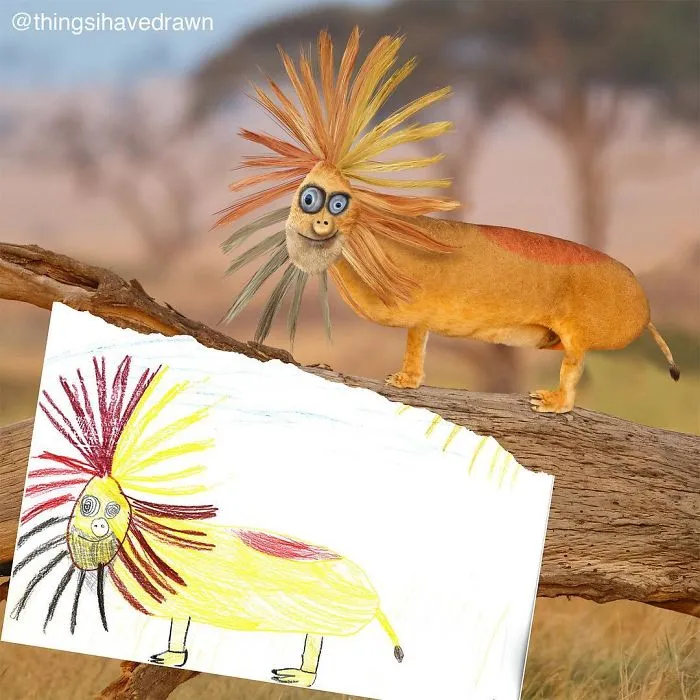 Kid's Drawing Of A Lion In Real Life
